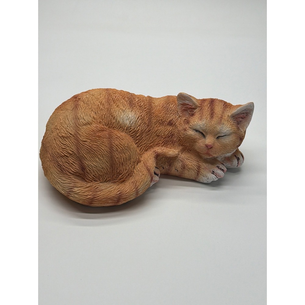 Realistic Sleeping Orange Tabby Cat Figurine Resin Lifelike Ginger Feline Statue